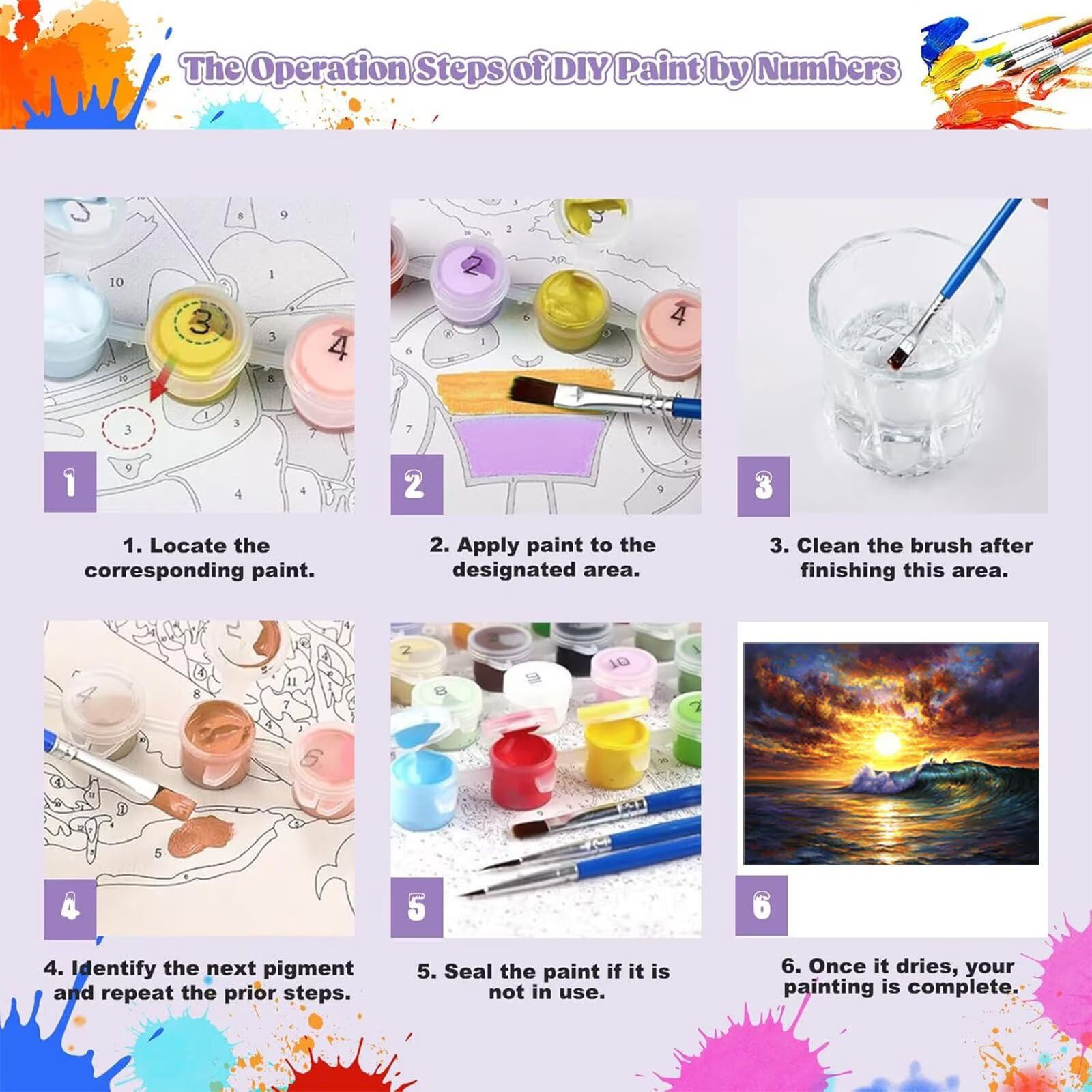 Peinture Numero Adulte Coucher de Soleil Coloriage par Numero Adulte Mer DIY Paint by Numbers, avec Pinceaux Peinture Loisir Creatif Enfant Cadeau Femme, Pour Decoration Maison Murale 90x120cm H - 941