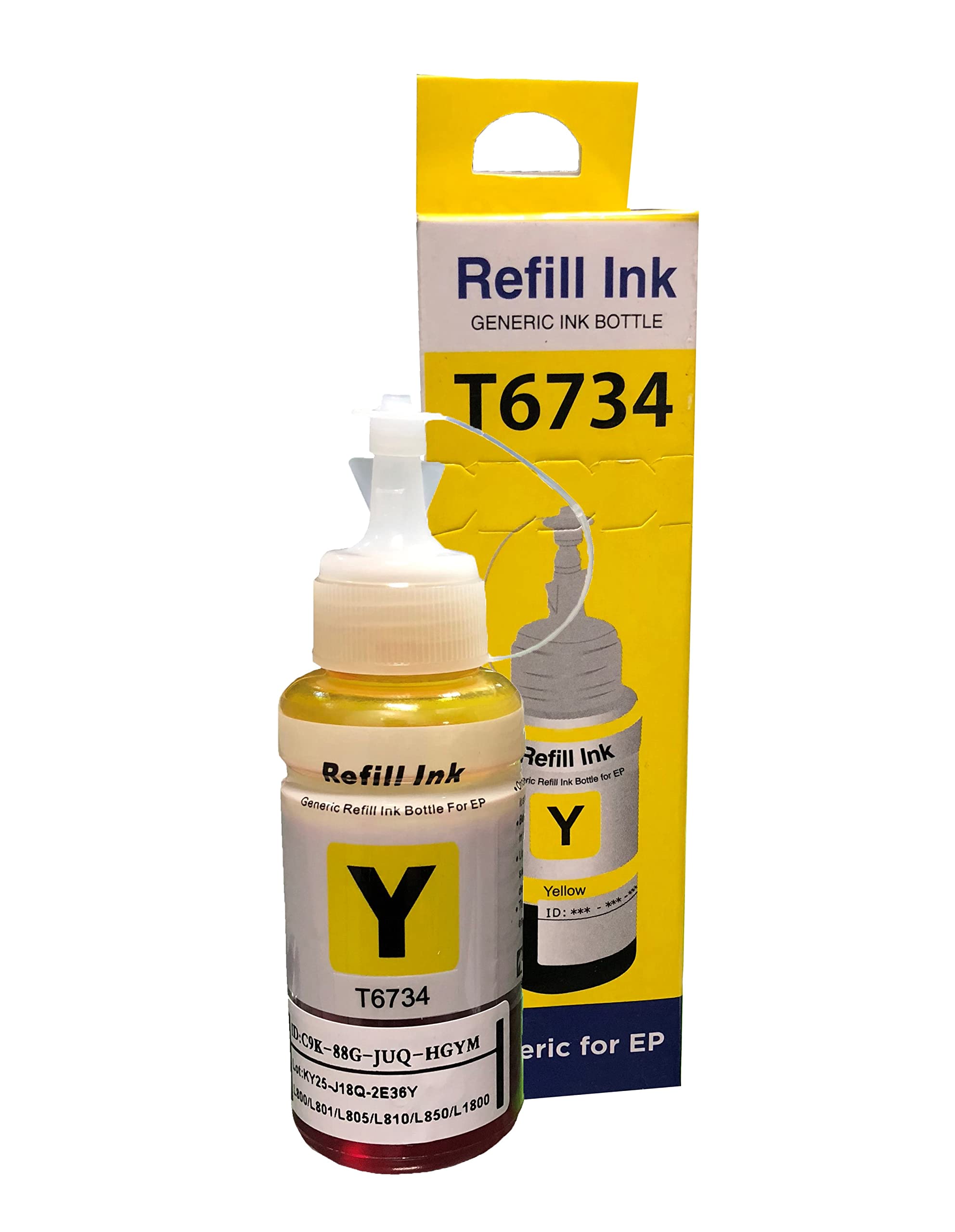 Ep T6734 / 673 Refill Inks Compatible for Epson L800, L801, L805, L810, L850, L1800 Ecotank Printers (Yellow- 70 ml)
