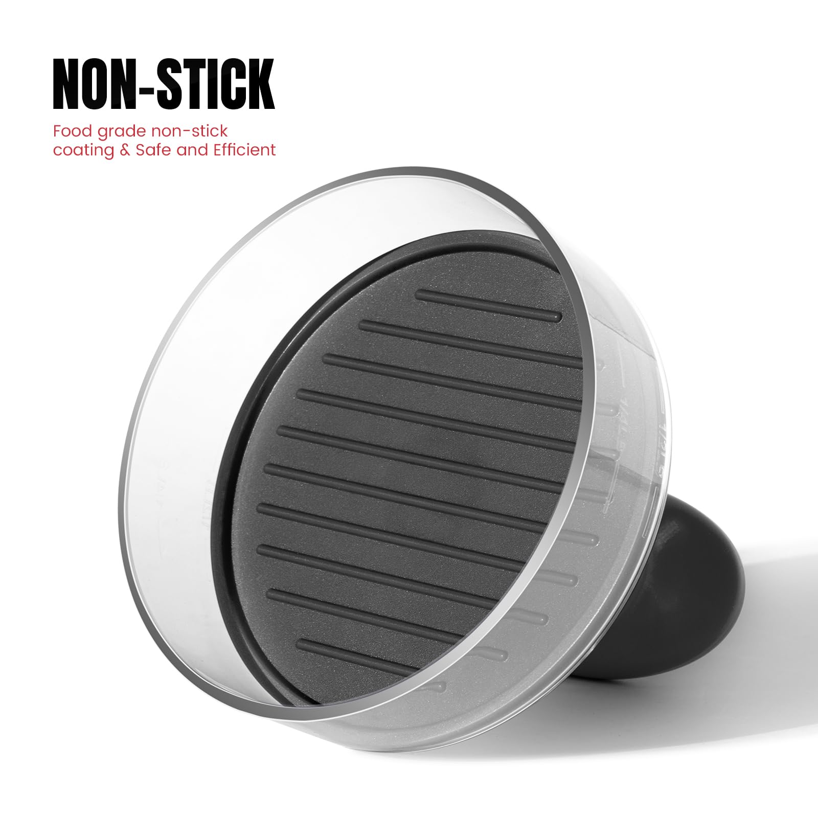 ANJUKE Burger Press, 6.4 inch Round Burger Smasher, 2 in 1 Non-Stick Burger Press Patty Maker for Making 1/2 lb and 1/4 lb BBQ Baking Stuffed Burgers Beef Burger(Black) — view 4