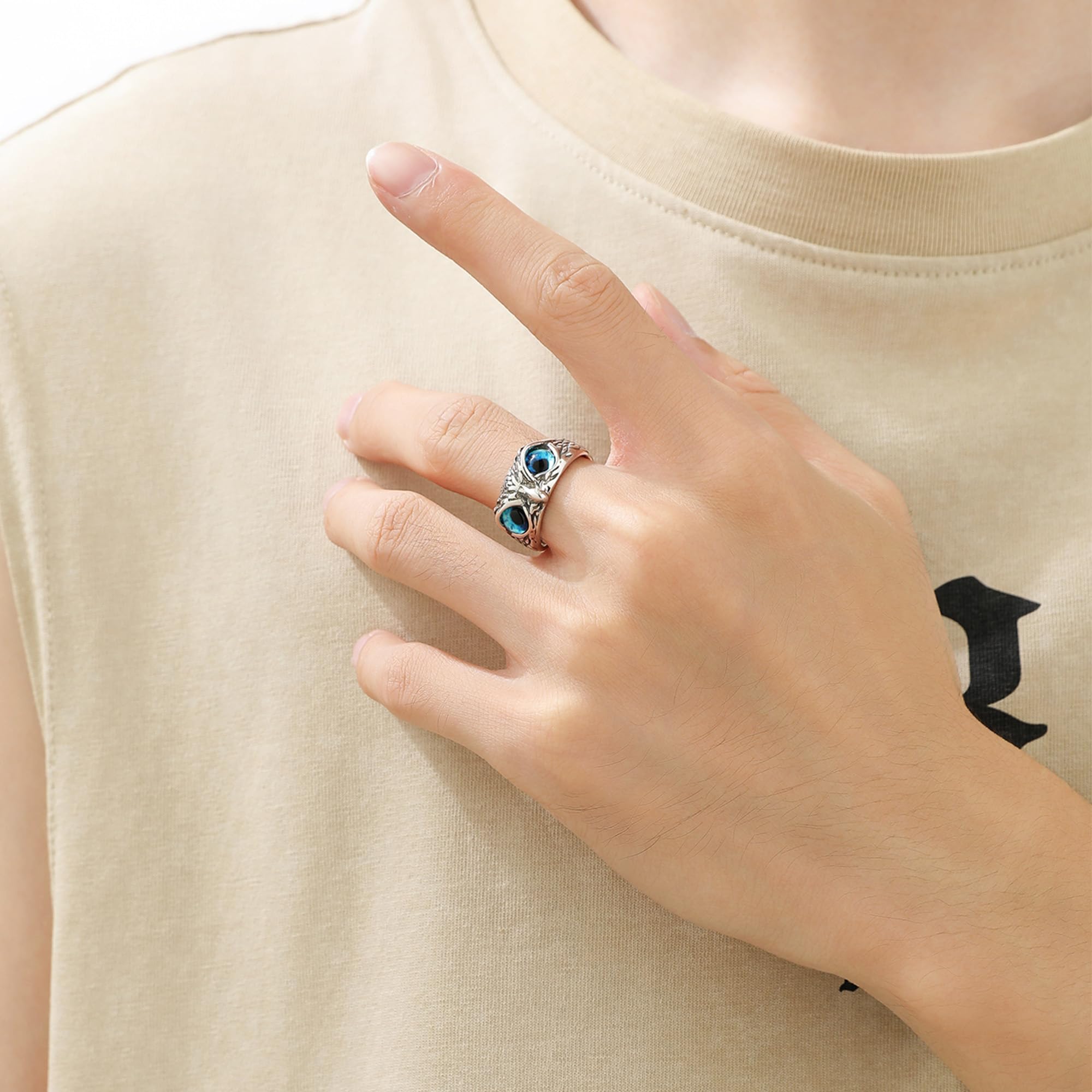 Anillo de ojo de demonio, anillo abierto retro, ajustable, gótico, personalizado, para hombre, joyería vintage de la suerte, chapado, Plástico. 6