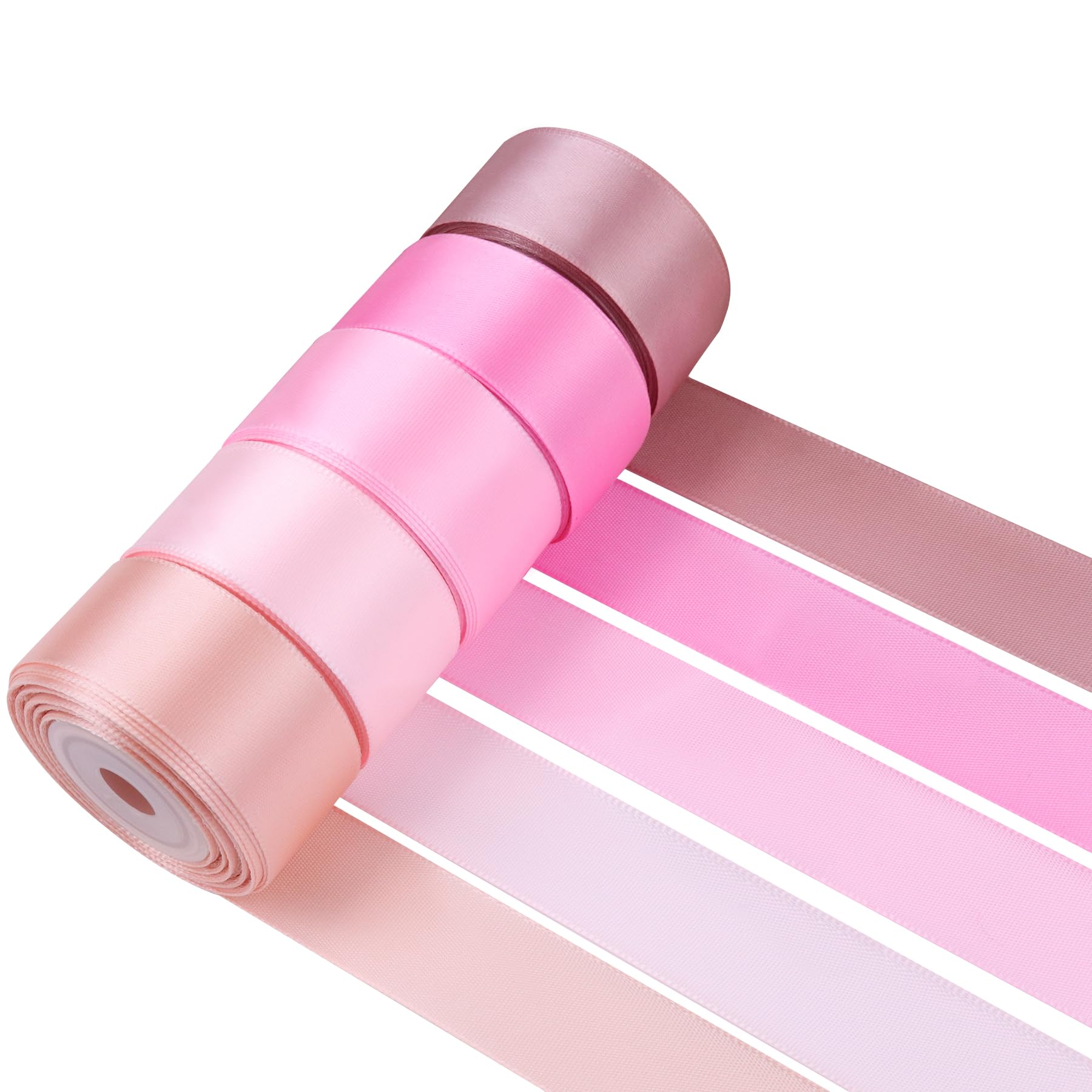5 Colors Satin Ribbon for Wedding Bouquet DIY Crafts 1 Inch,Total 50 Yards Solid Color Ribbon Fabric Ribbon for Gift Wrapping Hair Bows Silk Ribbon for Bouquets Party Decor (Pink)