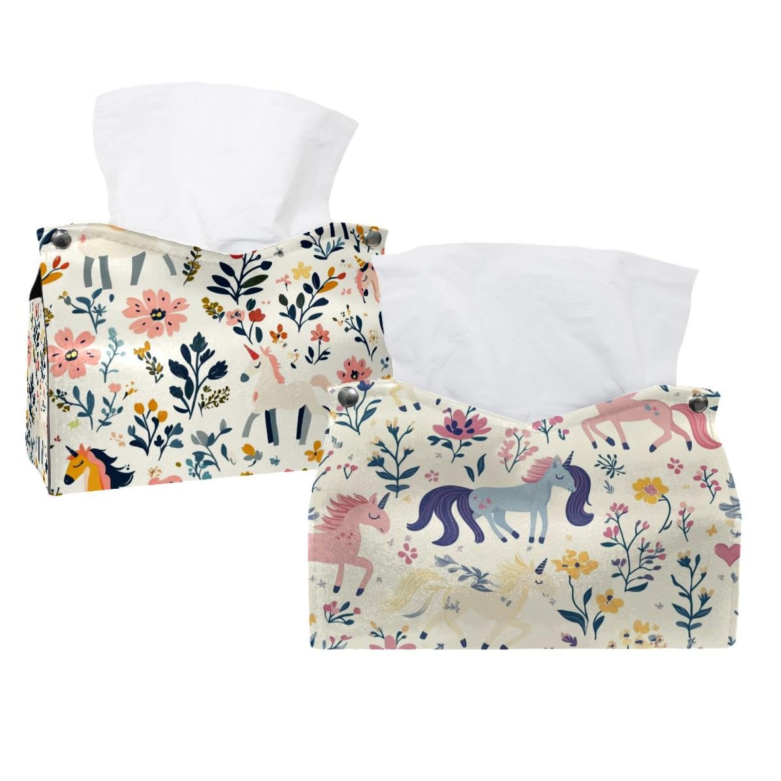 Boîte à mouchoirs en cuir motif floral féerique pour coiffeuse