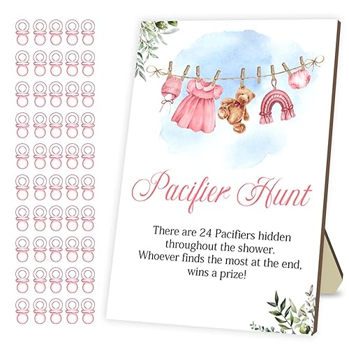 Juegos de baby shower, juego de caza de chupetes, juegos para baby shower o revelación de género, letrero de caza de chupete de madera, 50 chupetes disponible en Yaxa Venezuela