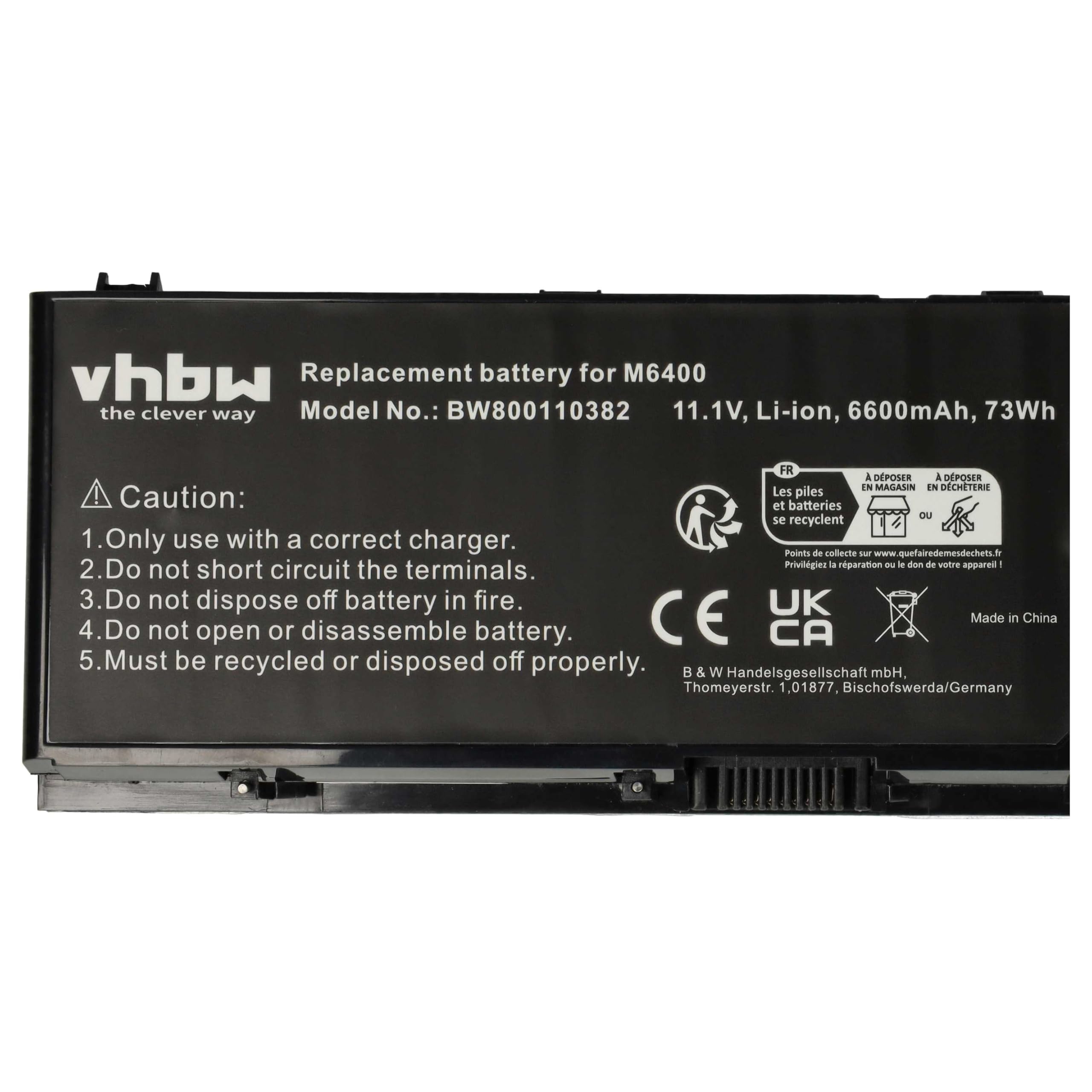 vhbw batteria compatibile con Dell Precision M2400, M4400, M6500, M6400 notebook (6600mAh, 11,1V, Li-Ion)