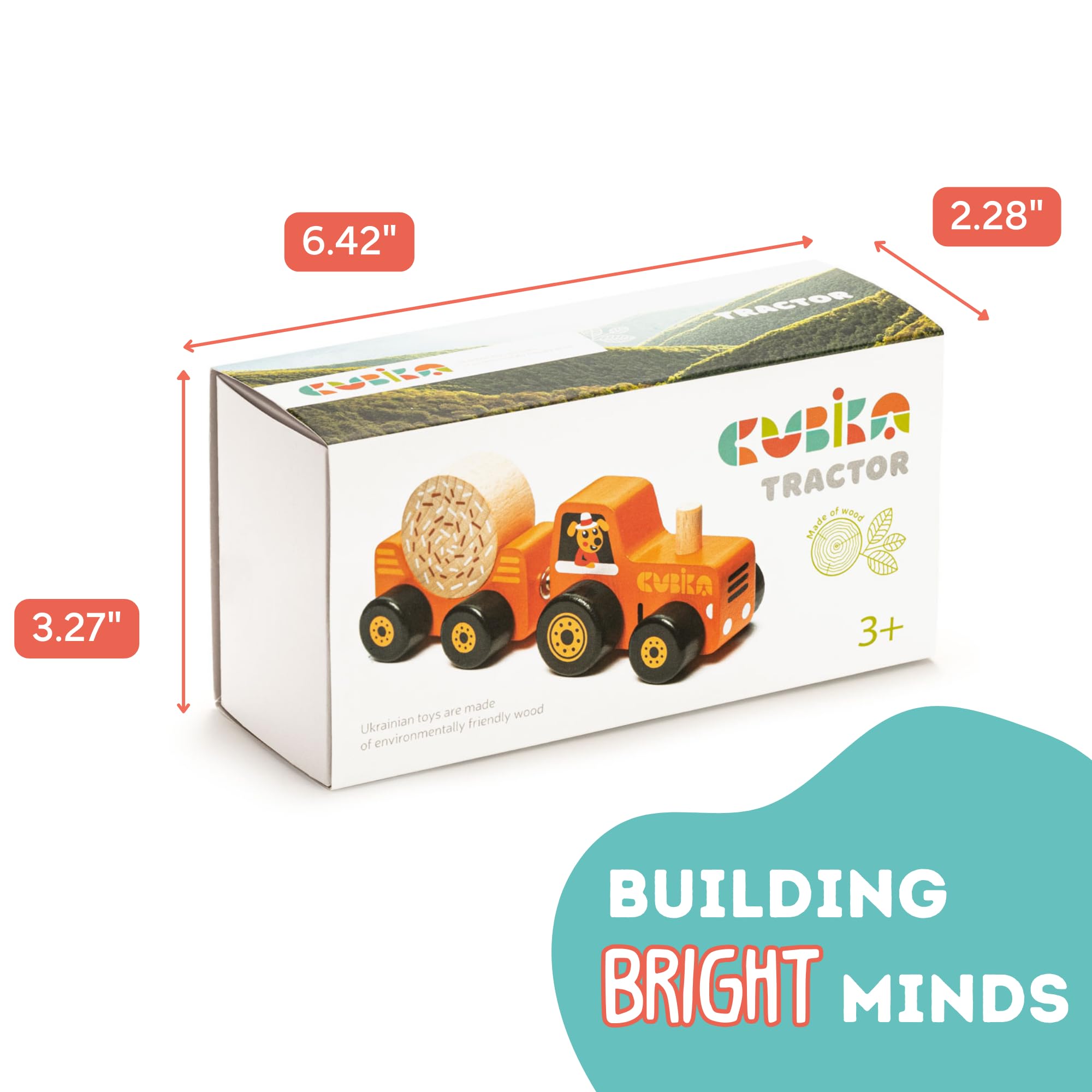 Tractor de juguete de madera – Juguete Montessori para niños a partir de 3 años – Tractor de madera con cierres magnéticos – Madera certificada FSC, pinturas alemanas a base de agua – Juguete 4
