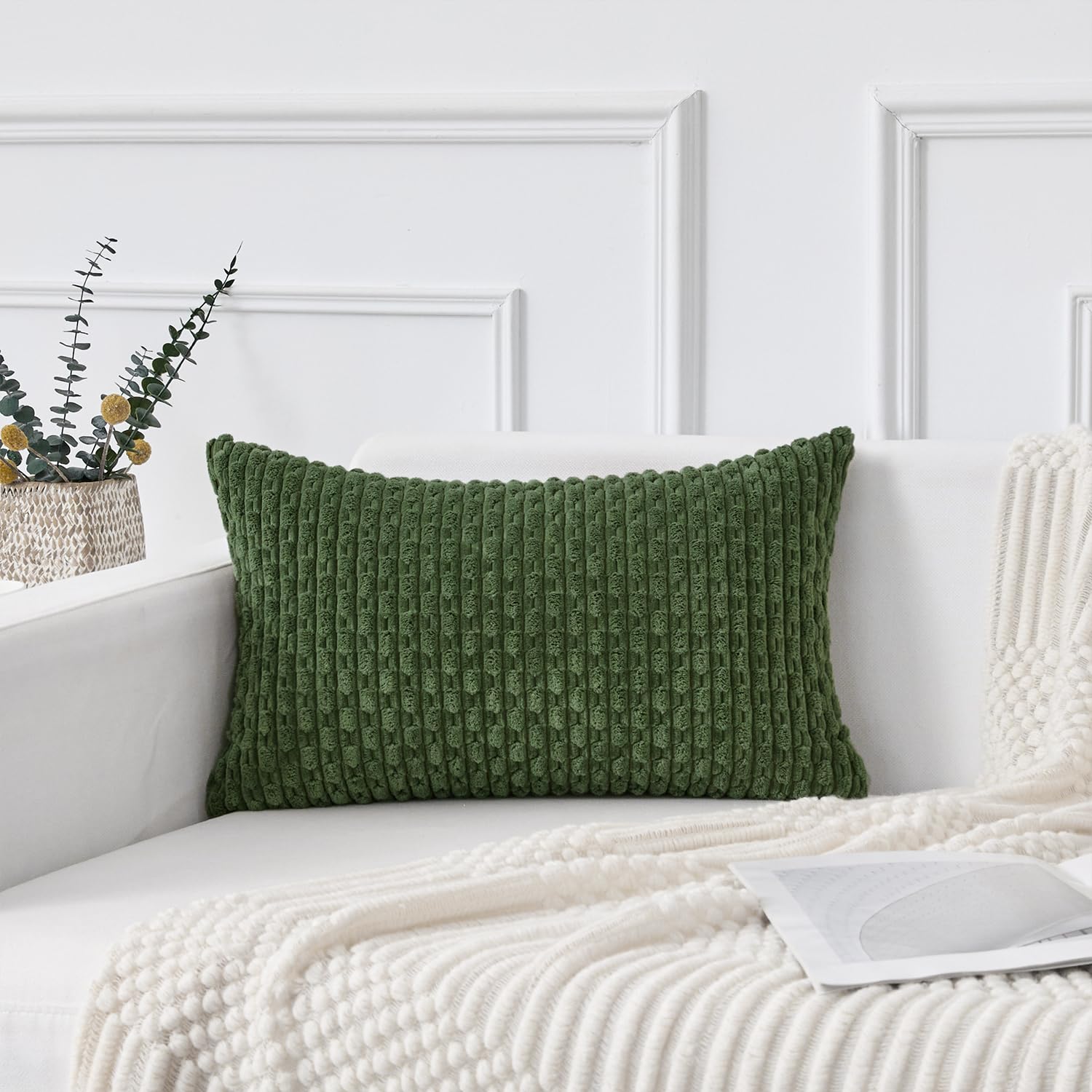 Kevin Textile Spring 12x20 Inch Pillow Cover 1 Pack Boho Decorative Soft Striped Corduroy Lumbar Farmhouse Solid Color Accent Rectangle Cushion Case