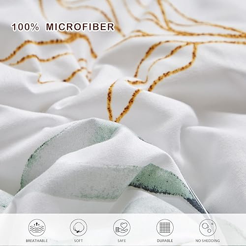 Miniatura 5 de Joyreap - Juego de ropa de cama tamaño King completo en una bolsa, 7 piezas, diseño botánico de flores verdes sobre fondo blanco, juego de edredón