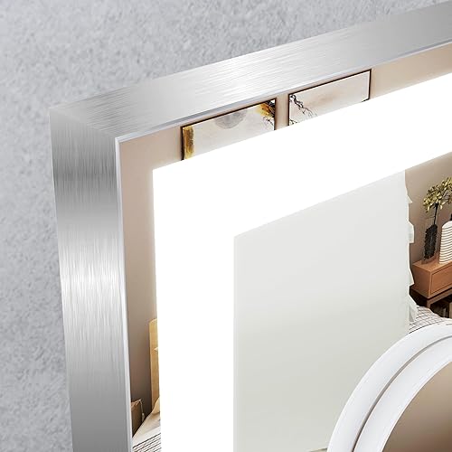 Miniatura 9 de BEAUTME Espejo de tocador con luces, tocador de maquillaje iluminado, para mesa o en la pared, espejos de belleza con atenuador (plateado, 28.346 x