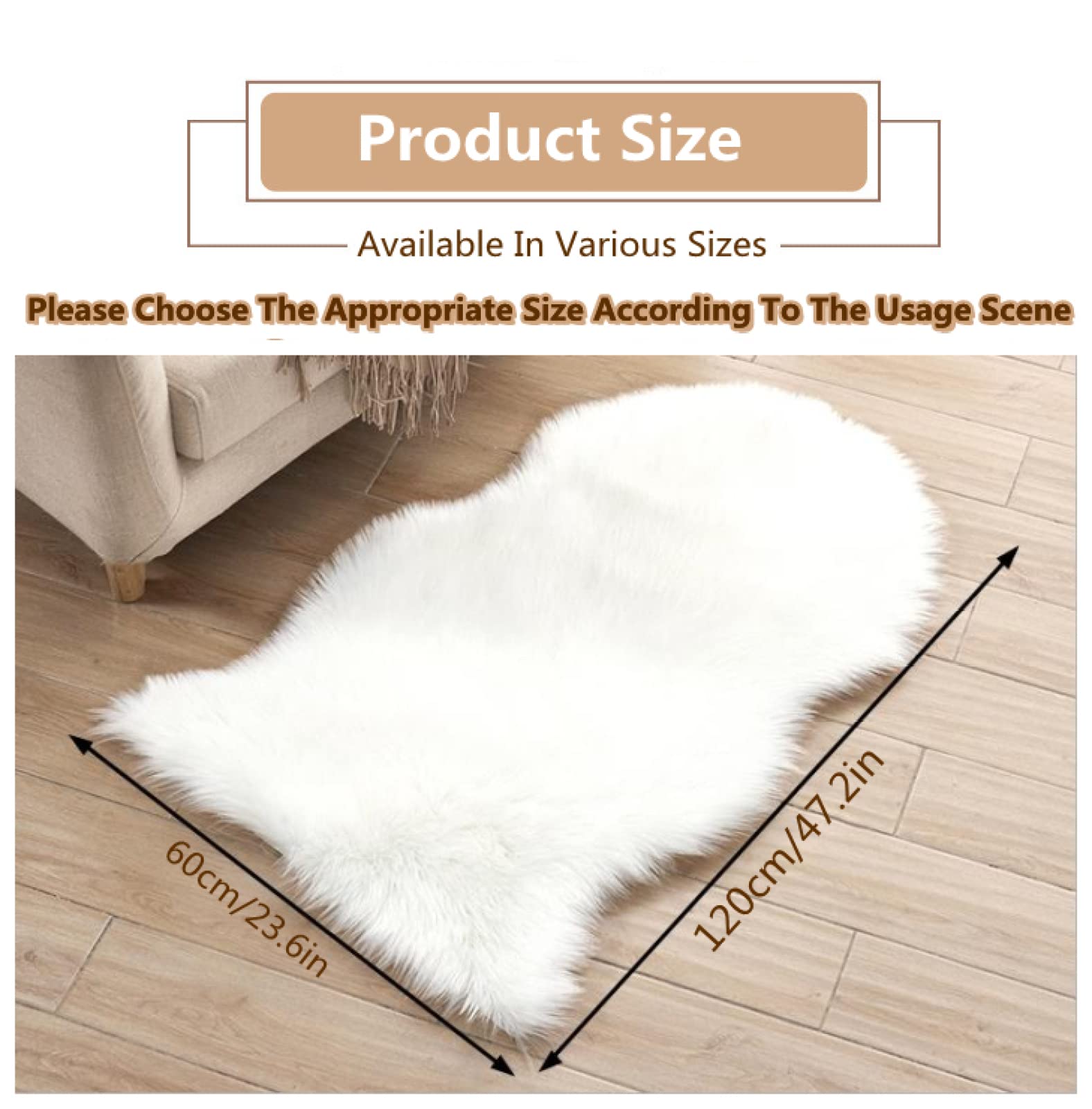 Spitzenqualität Lammfellimitat Teppich, Flauschig Weiche Nachahmung Wolle Teppich Longhair Fell Optik Gemütliches Schaffell Bettvorleger Sofa Matte Hellgelb 60 * 120cm