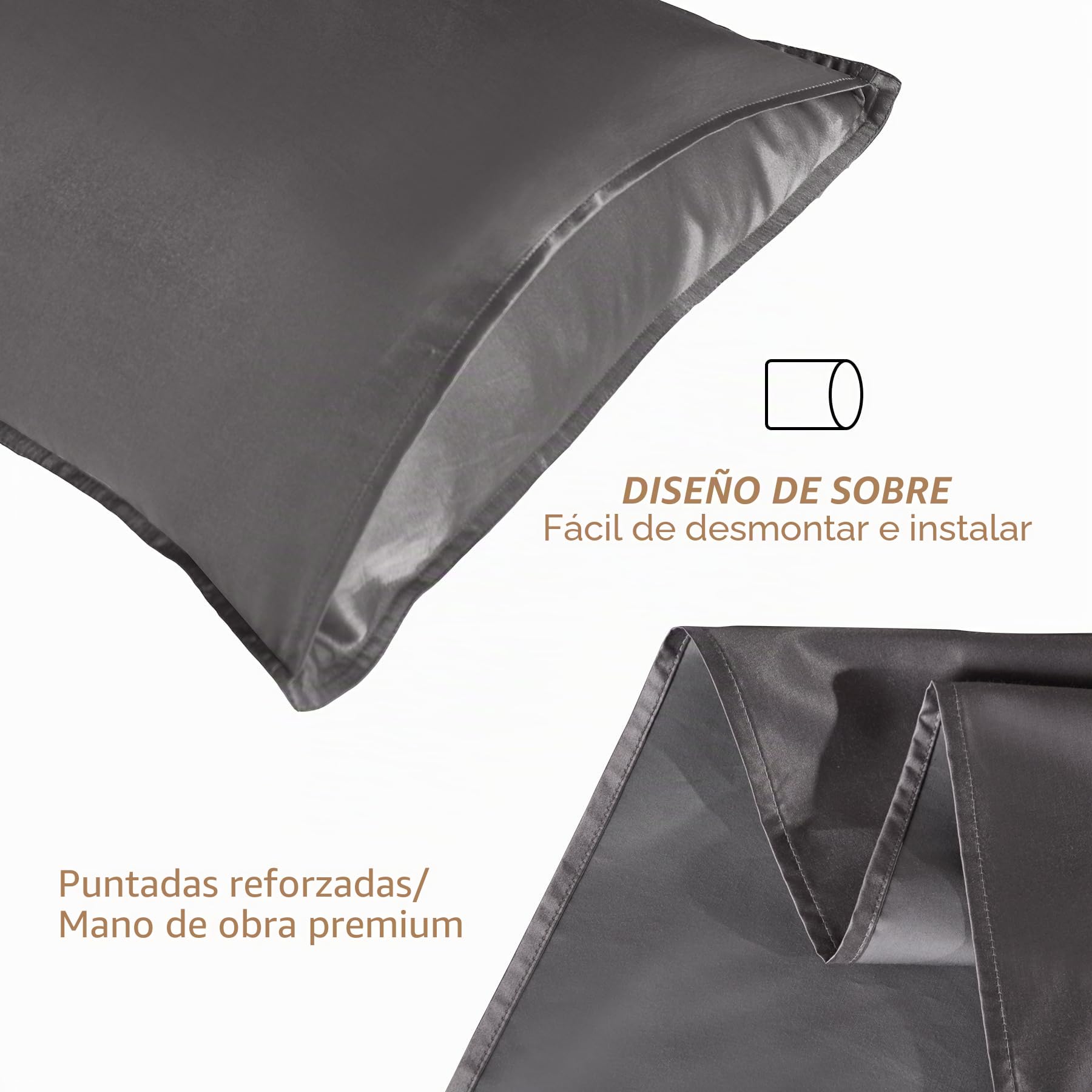 Fundas de Almohada de Seda 100% Morera Natural 22 Momme, Suaves y Cuidado de la Cabello Funda de Almohada de Seda 2 Piezas Gris (40 * 80cm)