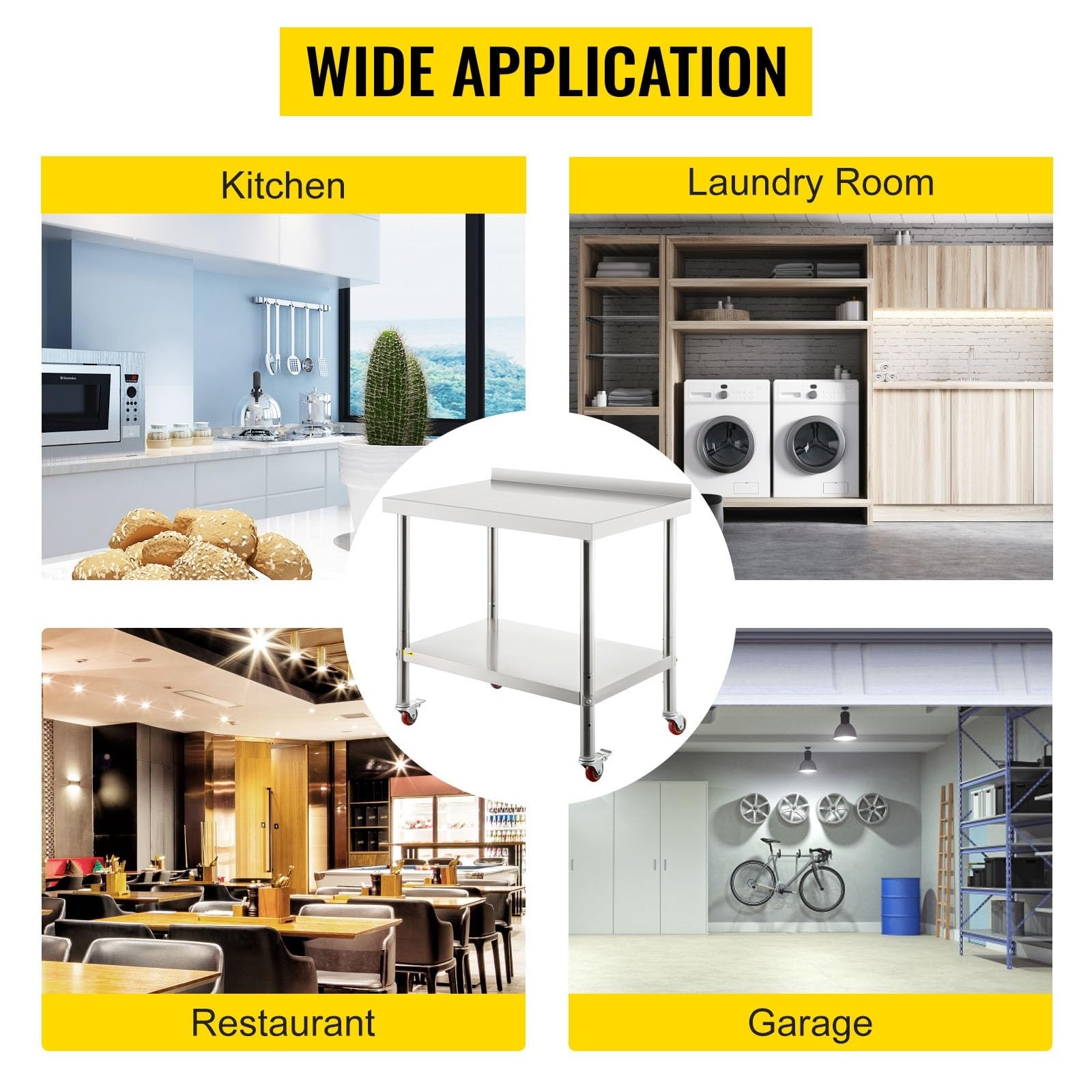 EDEDE Tavolo di Preparazione al Lavoro in Acciaio Inossidabile 24 x 15 x 35/24 x 24 x 35/30 x 24 x 35/36 x 24 x 35 Pollici 440 libbre con alzatina e rotelle(24x15 in)
