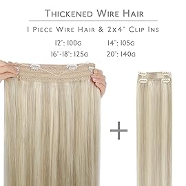 WENNALIFE Wire Hair Extensions (Increase 50% Lifespan) Real Human Hair 12 inch 100g Ash Blonde Highlighted Platinum Blonde Remy Real Hair Extensions Invisible Wire Human Hair