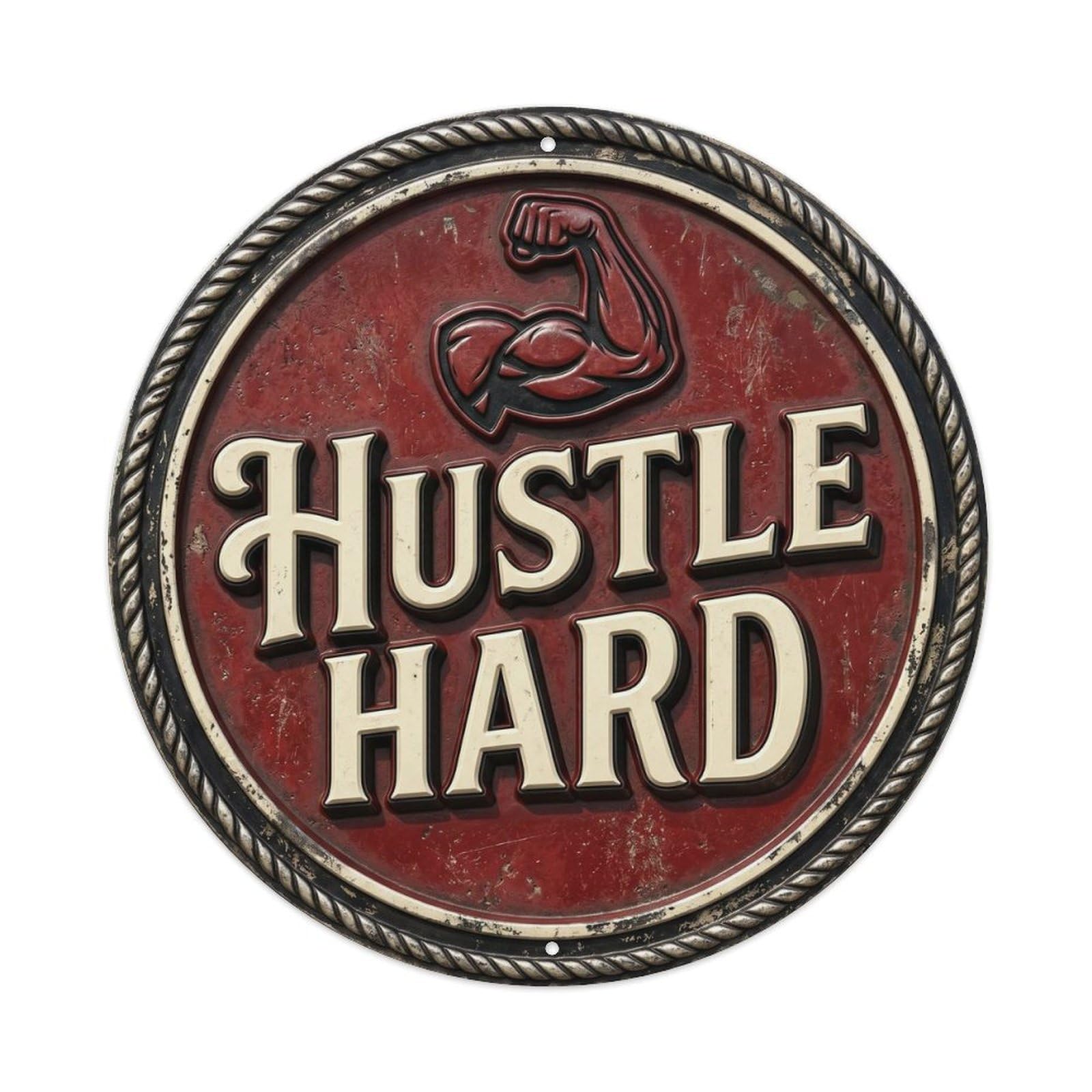 Hustle Hard Nostalgic Workshop Accessory Retro Slogans Metal Tin Sign