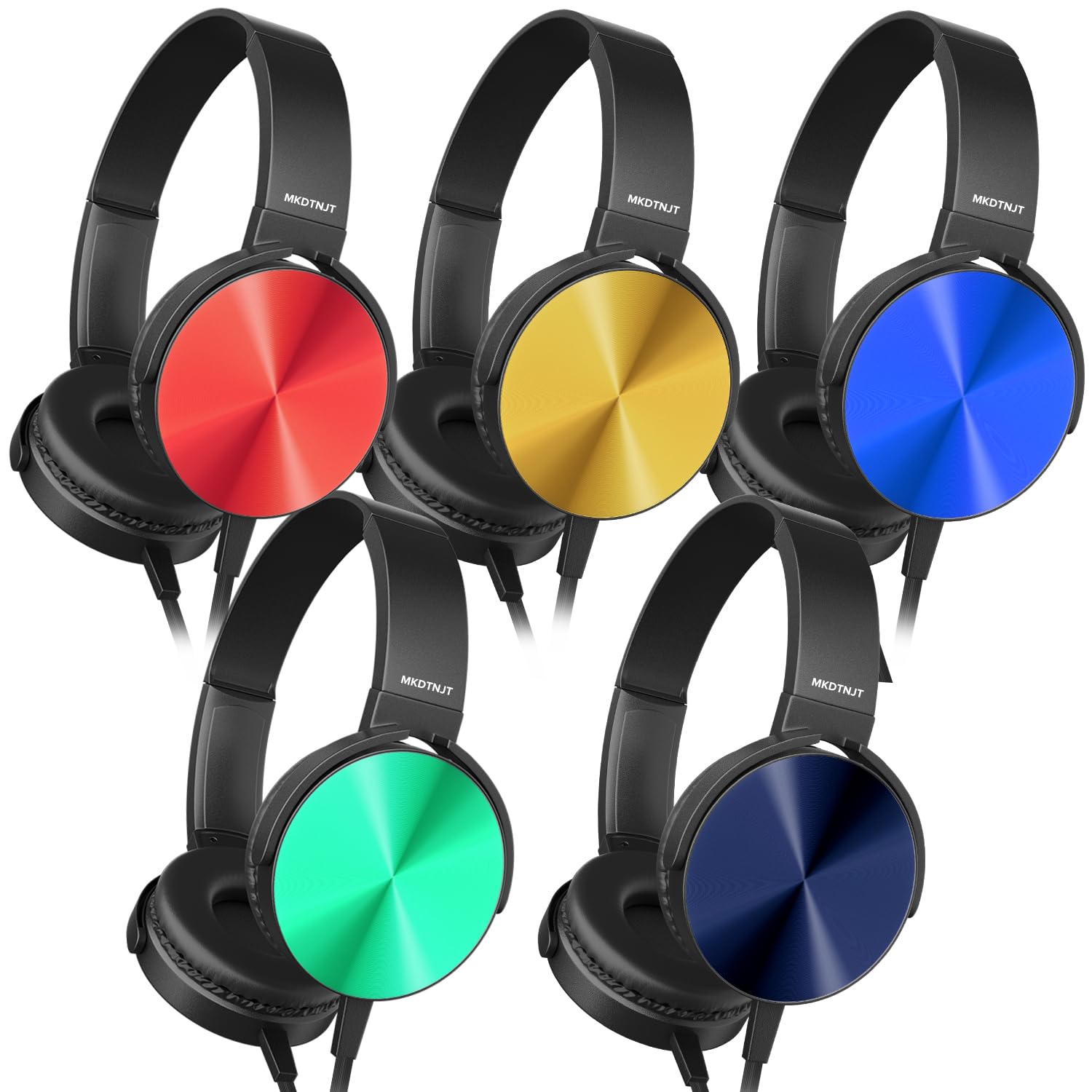 Cuffie per bambini, confezione da 5 pezzi, colori misti, cuffie on-ear premium per studenti, comode cuffie girevoli per aule, scuole, biblioteche, aeroplani, suono stereo con jack da 3,5 mm