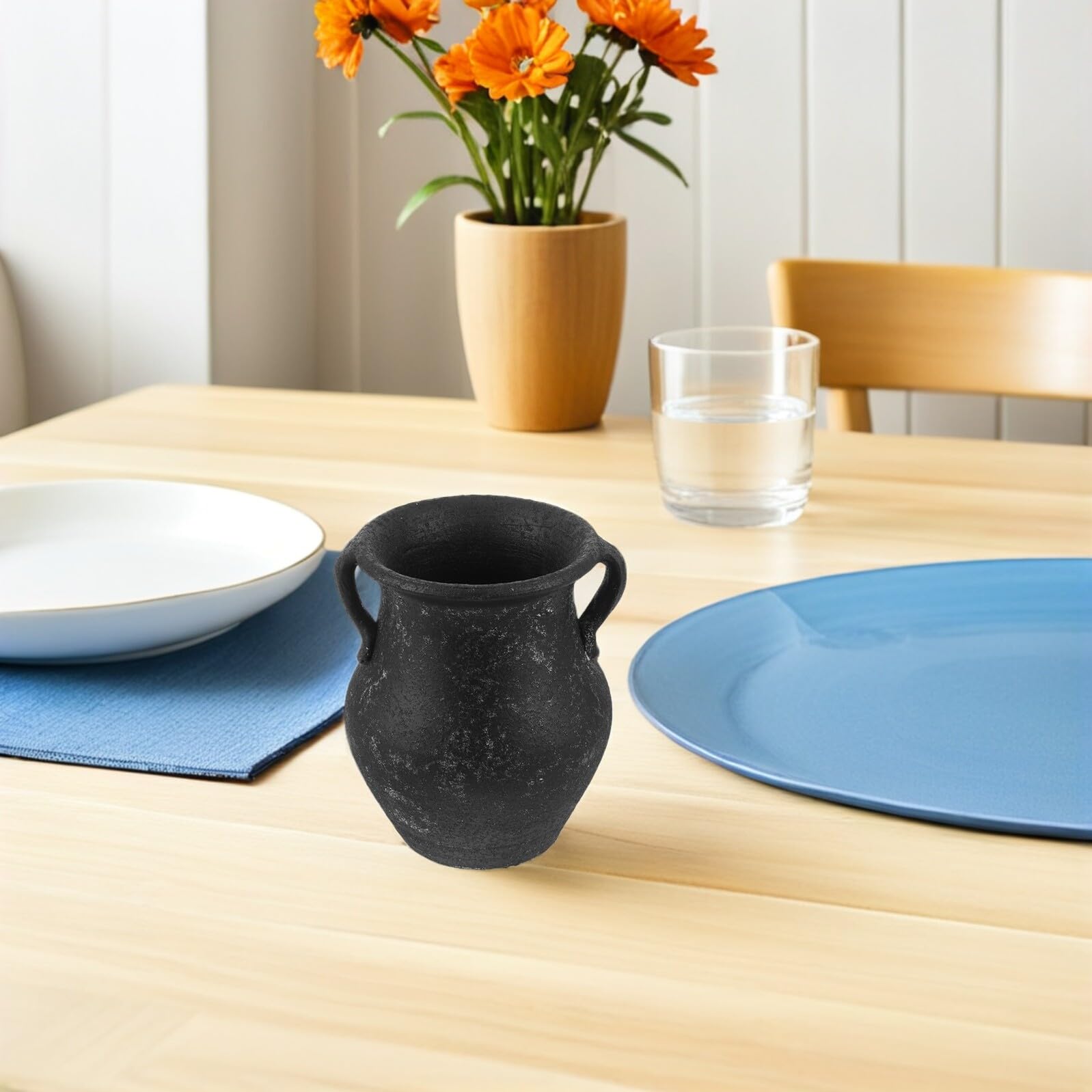 Ciieeo Pot à Ustensiles Cuisine en Céramique Rustique 18 Cm, Porte-couverts Vintage pour Fourchettes, Cuillères et Baguettes, Organiseur Pratique pour Comptoir Cuisine, Rangement