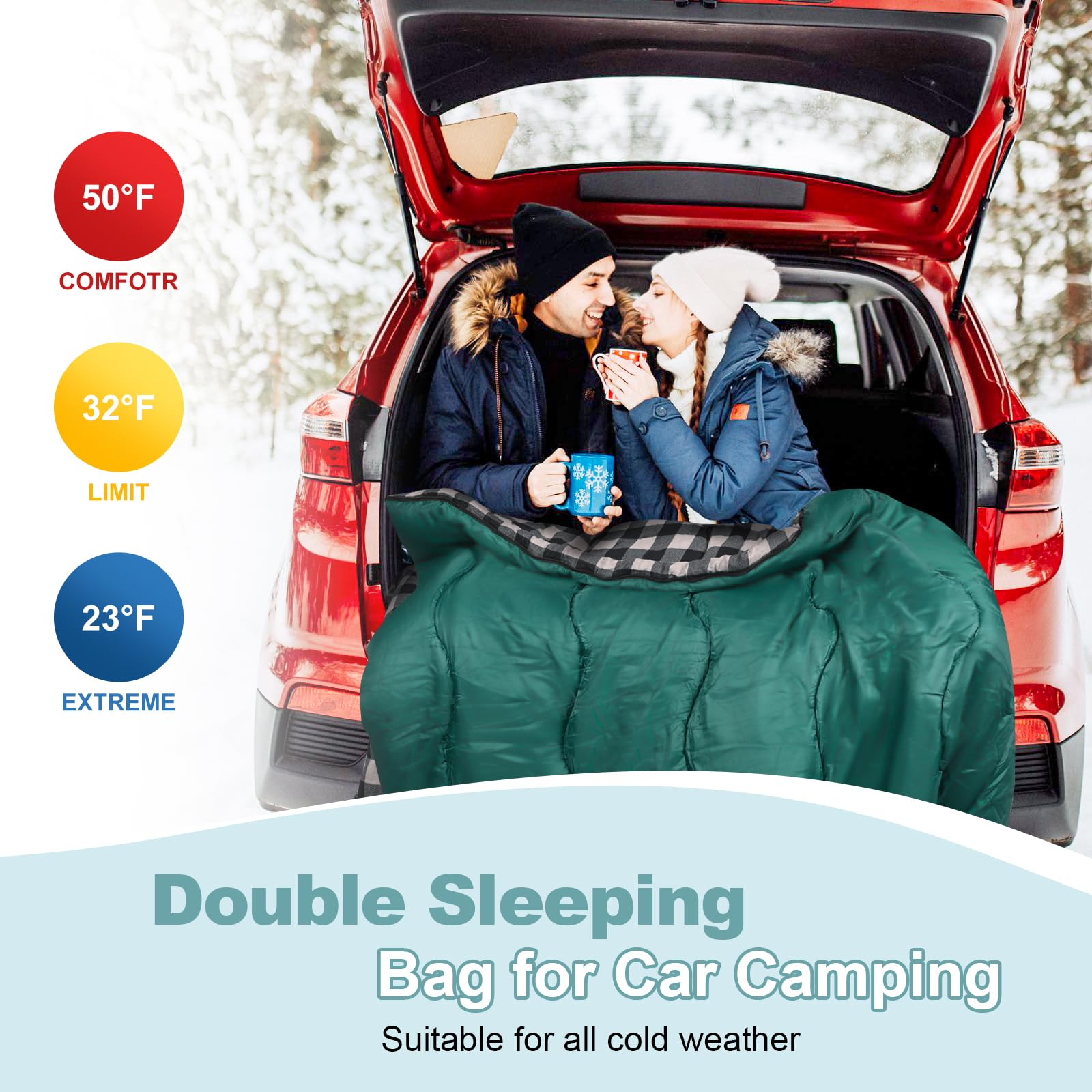 Sacco a pelo invernale in cotone, matrimoniale, in flanella, per adulti, impermeabile, caldo, per 2 persone, per coppie o famiglia, campeggio, viaggi in camper