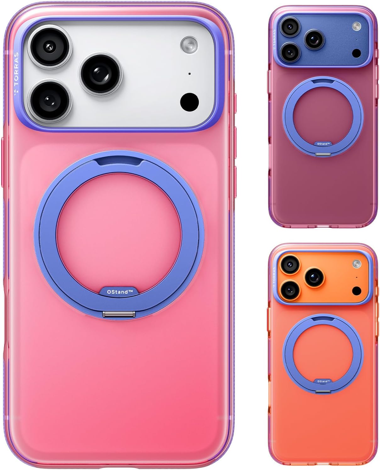 TORRAS O3 Hue for iPhone 17 Pro Case,4X Military-Grade Air Drop Protection with Shockproof Airbag Bumper,360 Strong Magnetic Stand Compatible with MagSafe,Colorblock Aesthetic 6.3 inch,Blush Pink