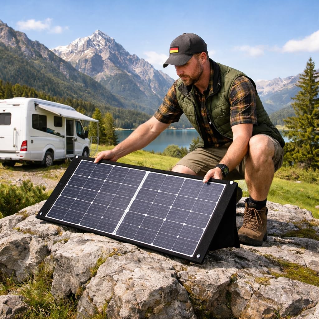 90W Faltbares Solarpanel, 56x44x1,5cm, Grau, mit 3m Kabel und MC4 Stecker, Hohe Effizienz, für Balkonkraftwerk, Wohnmobil, Power Station, Camping und Garten