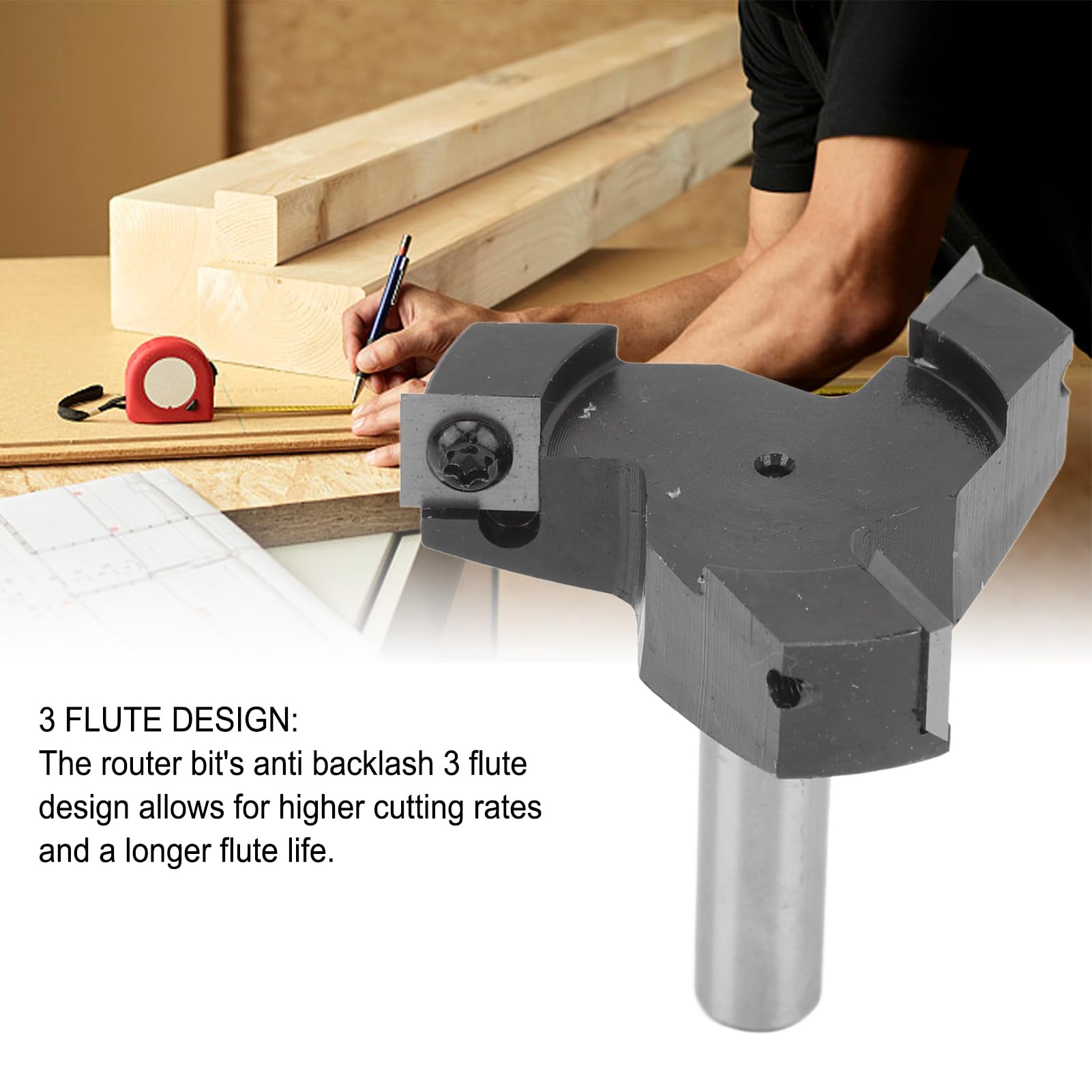 XHTLLO 12mm Shank Insert Styledd Spoilboard Router Bit Set with 3 Flute Design for Woodworking