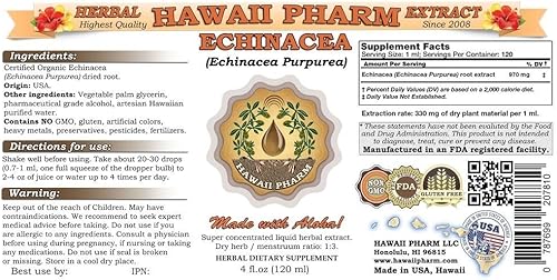 Miniatura 2 de Hawaii Pharm Extracto líquido de equinácea, suplemento de tintura de polvo de raíz de equinácea (Echinacea Purpurea), 4 onzas