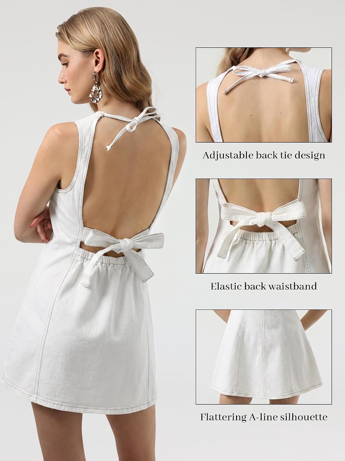 ELLEVEN High Stretchy A Line Backless Denim Dress image 4