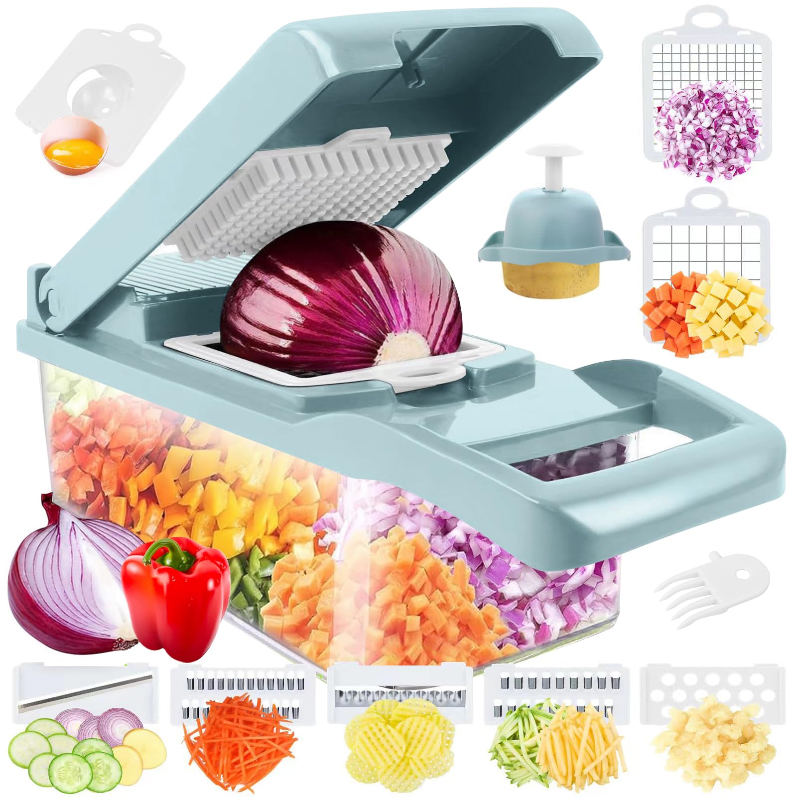 Vegetable Chopper,Food Chopper,Pro 12 in1 Multifunctional Onion Chopper,Veggie Chopper,Vegetable Slicer Dicer Cutter,Mandoline Slicer,Salad,Garlic (Blue1)
