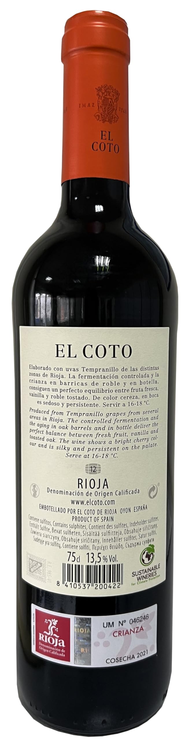 El Coto de Rioja Tinto Crianza Rioja DOCa Tempranillo Trocken Spanien I Visando Paket (6 x 0,75l)