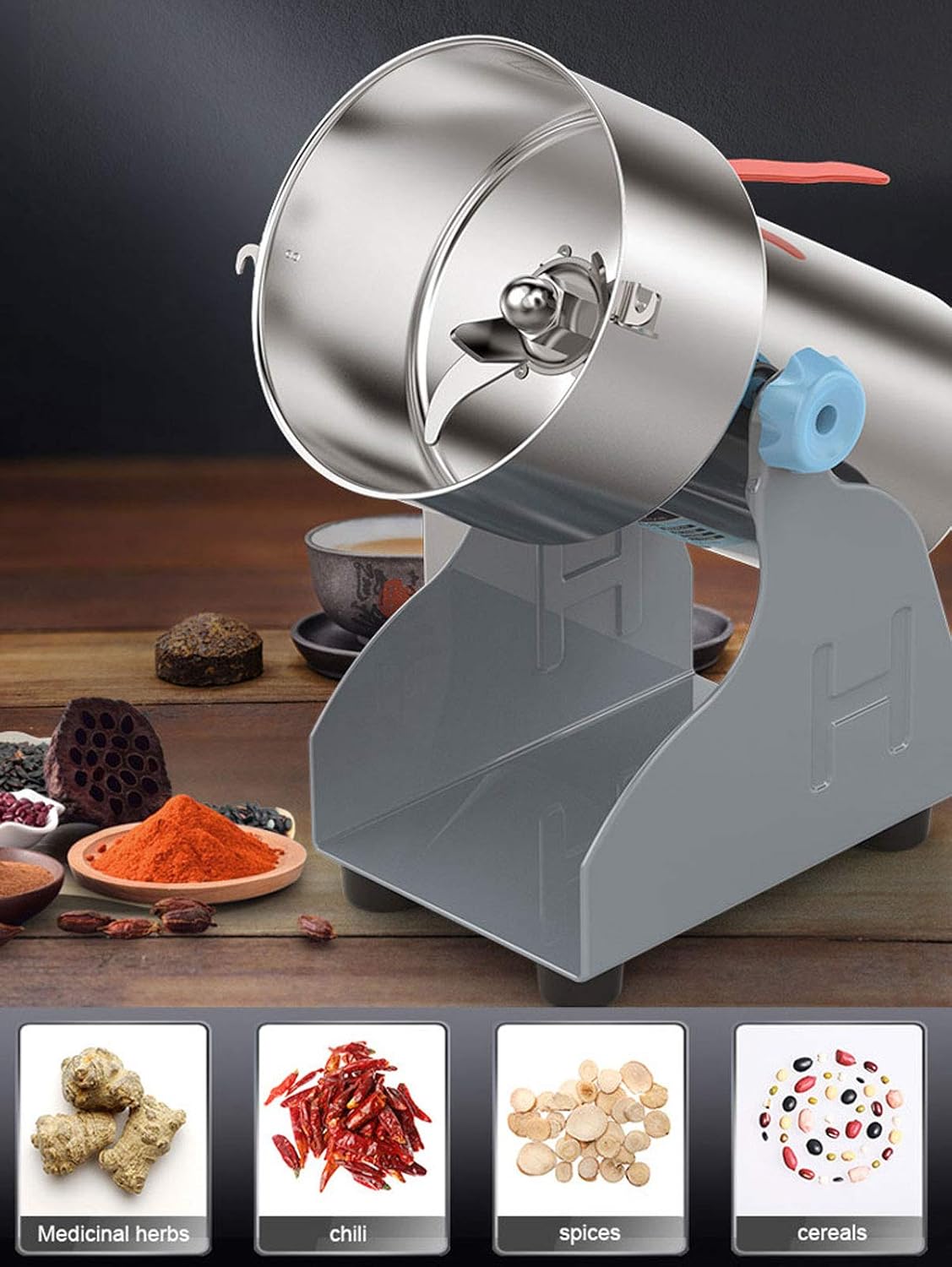 High Speed Timing Grinder Powder Machine for Herb Coffee Spices, Multifunction Cereals Grinder Mill with Overload Protection, Home/Commerci