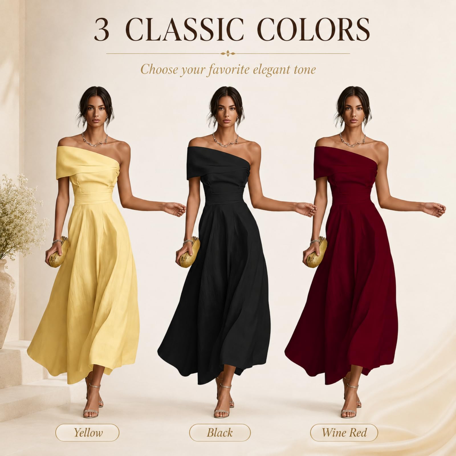 JCVBN - Abito longuette da donna, monospalla, linea A, scollo asimmetrico, aperto sul retro in vita stretto e fluido, abito swing