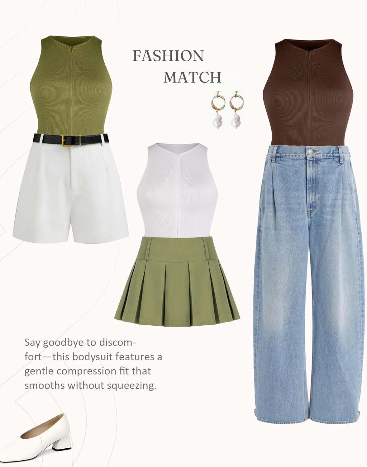 FeelinGirl Bodysuits for Women Seamless Body Suit Invisible Zip Up Crew Neck Slimming Ribbed Basic Tank Tops - Image 6