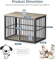 Vista 7 de Lyromix Mueble de jaula para perros de 43 pulgadas con 3 puertas, mesa auxiliar de jaula de madera XL, jaula resistente para cachorros