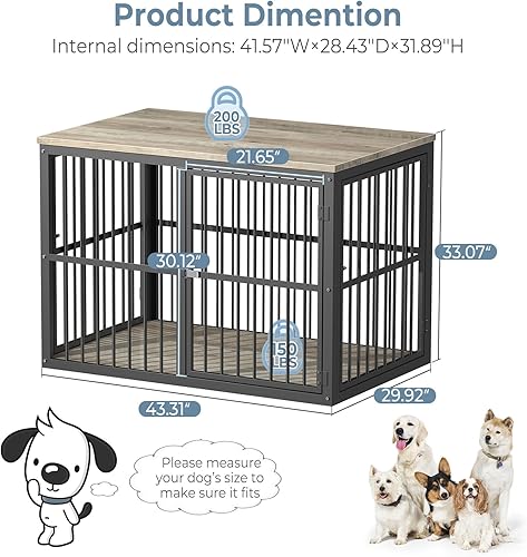 Miniatura 7 de Mueble de jaula para perros de 43 pulgadas con 3 puertas, mesa auxiliar de madera XL, jaula resistente para perros medianos a grandes, múltiples
