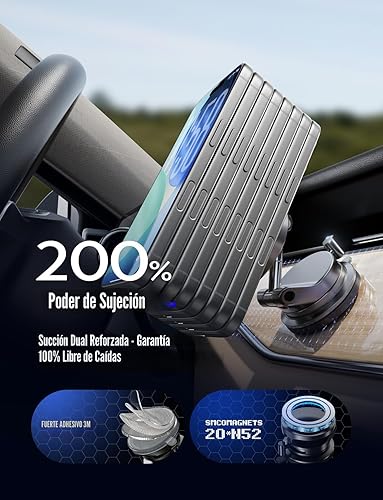 Miniatura 8 de LISEN Cargador Magsafe de 15 W para automóvil, SuctionPro Cargador inalámbrico para automóvil, soporte de teléfono con ventosa, soporte magnético de