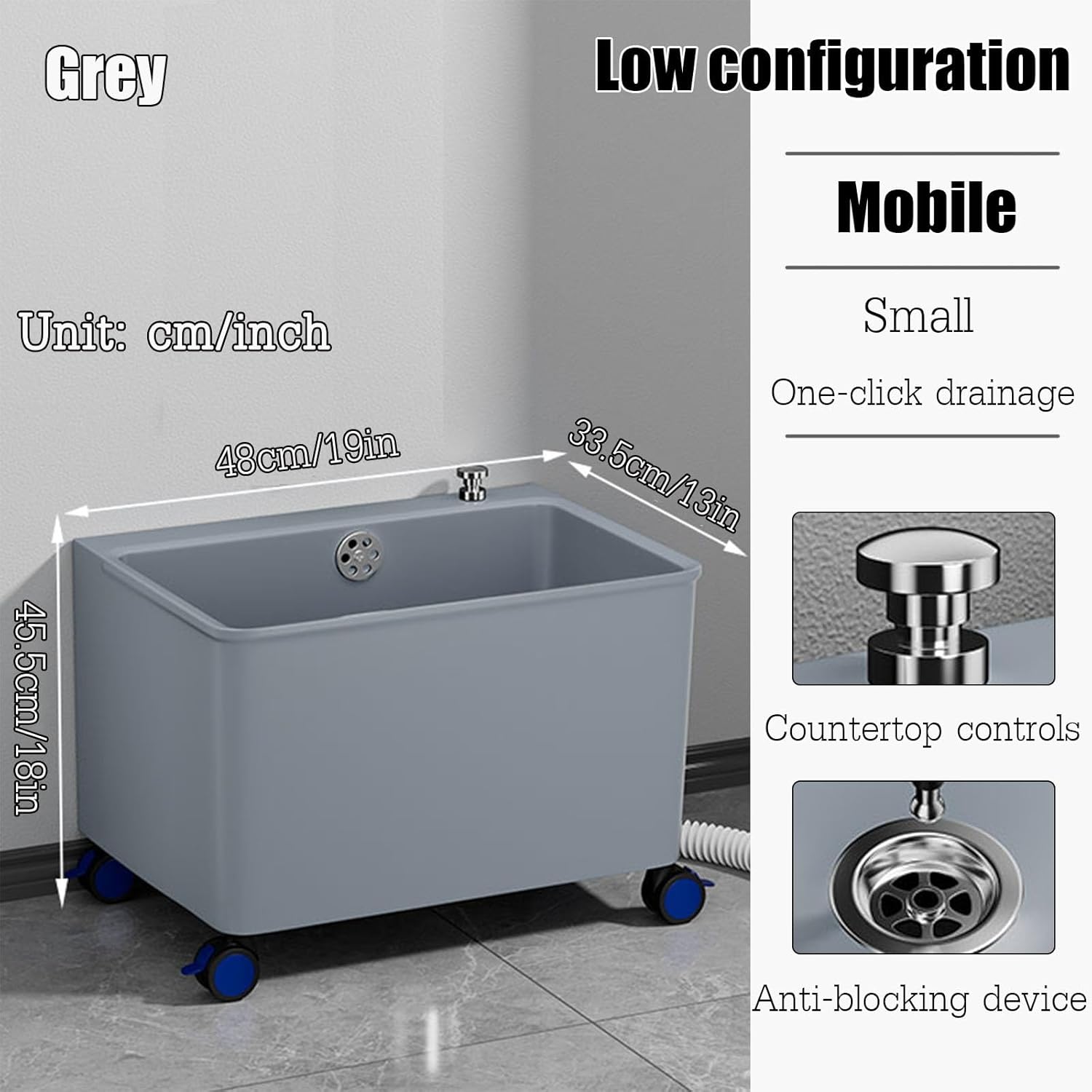 Laundry Sink，outdoor Sink Utility Sink,Freestanding Plastic Laundry Sink,Hoses And Drain Kit For Garage Basement Garden，For Basement, Laundry Room, Garage Or Shop, Large Free Standing Wash Station ( C