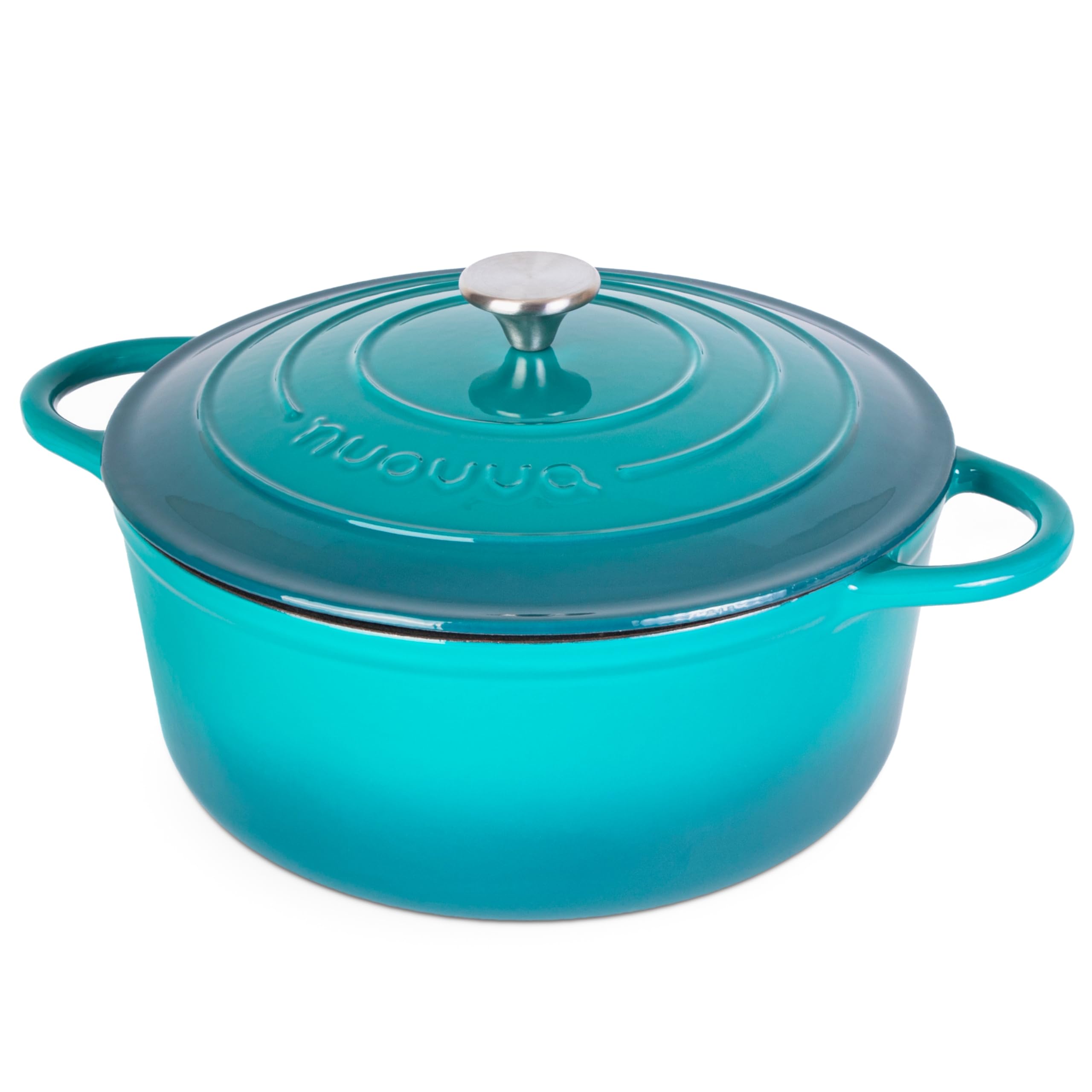 nuovvaEnamelled Cast Iron Dutch Oven Pot with Lid – 7.3 Quart Casserole Dish – Ceramic Dutch Oven for Bread Baking, Roasting, Braising & Stews – Oven Safe up to 500°F – 30cm Teal