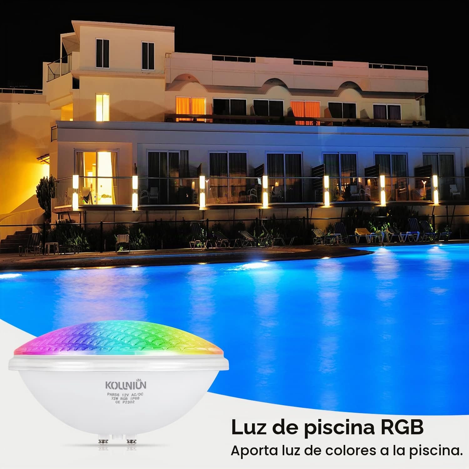 Luz LED de la piscina par56 luz de la piscina, iluminación de la piscina 54W, focos submarinos ip68, con control remoto, iluminación de la piscina RGB ajustable