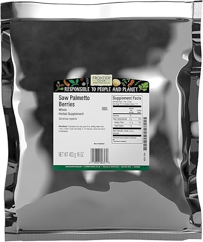Frontier Co-op Saw Palmetto Berries, bolsa a granel de 1 libra, bayas enteras silvestres, ricas en ácidos grasos, ideal para té de palma enana