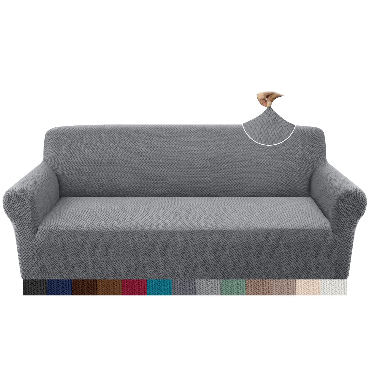 Granbest 2023 Última funda de sofá de jacquard de 4 plazas de grosor extra grande antideslizante, universal, elástica, protección para muebles, para perros, gatos, mascotas (4 plazas, gris claro)