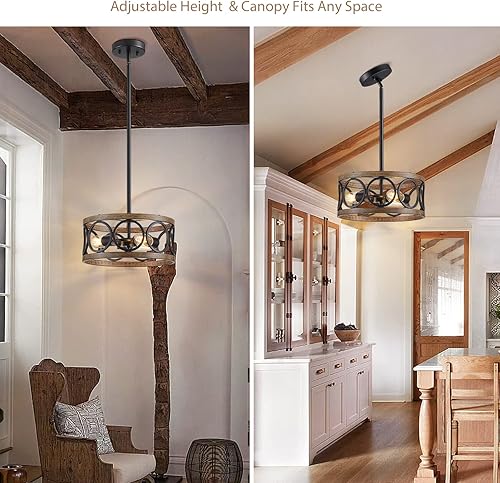 Miniatura 8 de Lámpara colgante de granja, lámpara de techo para dormitorio, pasillo, cocina, entrada, comedor, 3 lámparas colgantes de níquel y madera de grano de