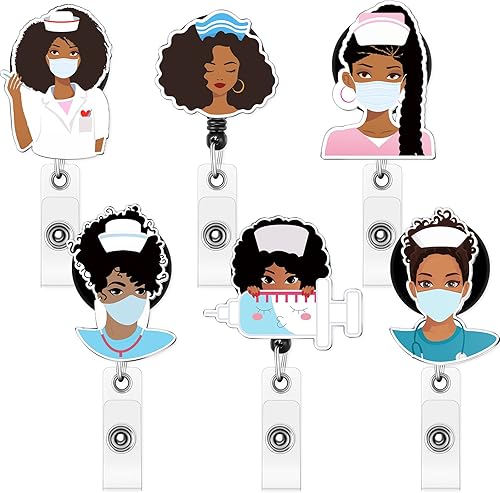 6 soportes para tarjetas de identificación de enfermeras negras para niñas, retráctiles, con clip, soporte para tarjetas de identificación de