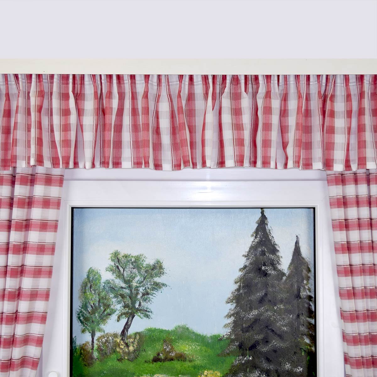 Querbehang zur Küchengardine „Melli in Rot“ mit Reihband rot-Weiss-kariert Bistrogardine 30 x 300 cm