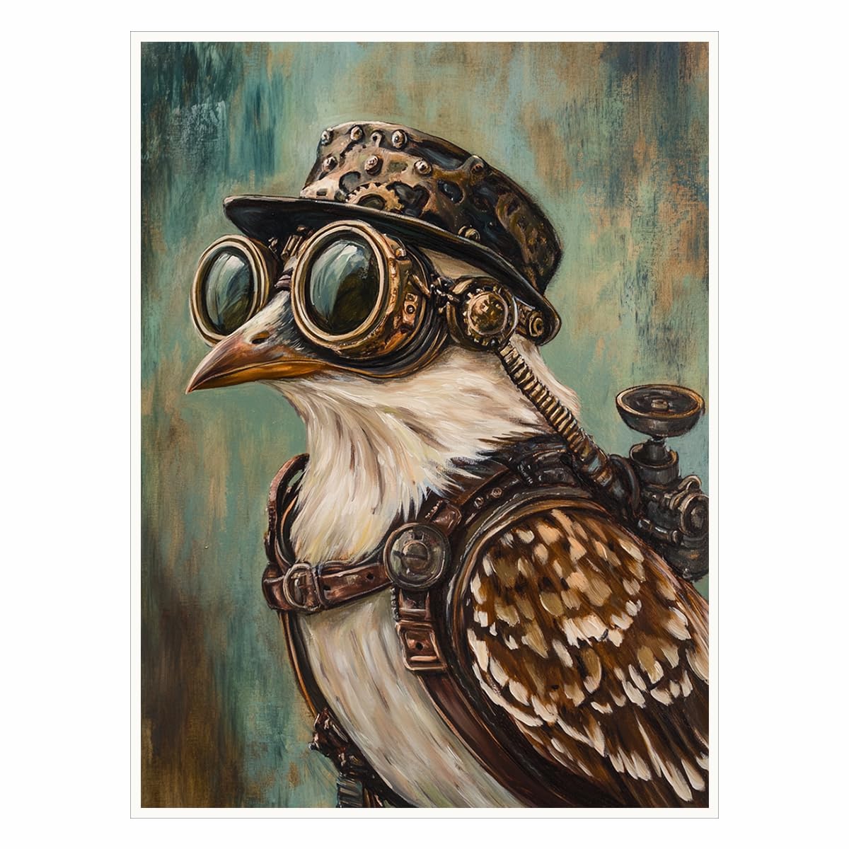 Tableau Toile Chouette Steampunk 40x60 Cm - Art Mural 3D, Prêt à Accrocher, Décoration Salon Ou Chambre