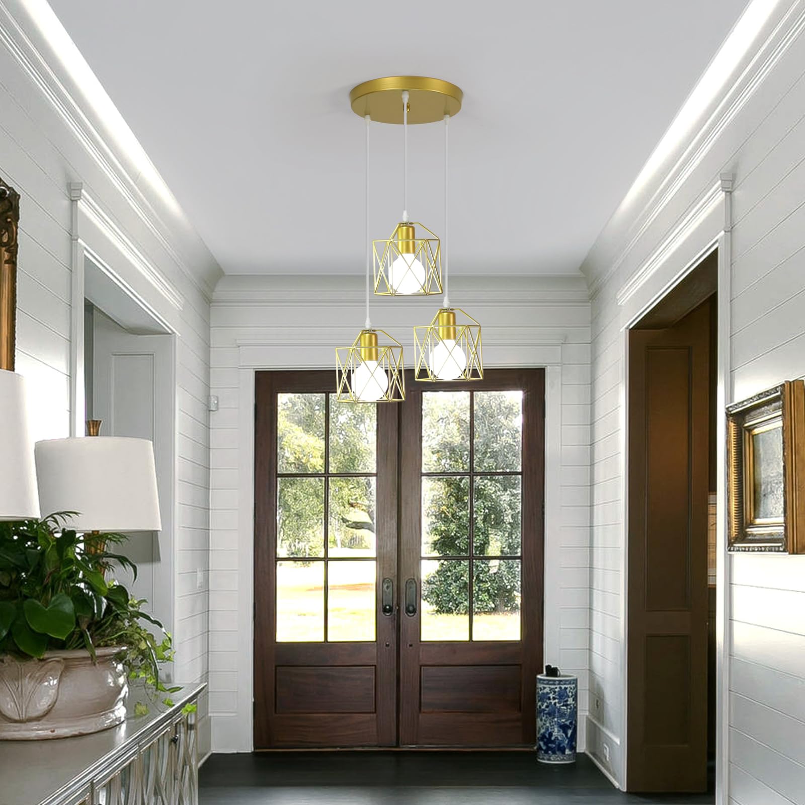 Lampadario a Sospensione Moderno, 3 Luci E27 Lampada da Soffitto Vintage