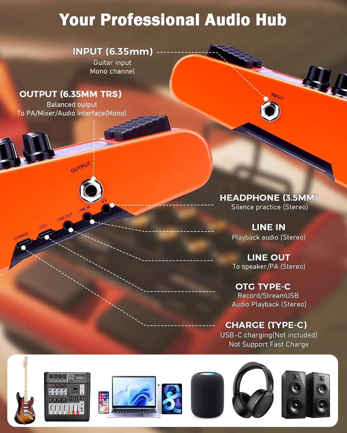 JOYO Amplificatore di allenamento per chitarra 10 W portatile con pedale multieffetti - registrazione OTG, Bluetooth, 14 modelli di amplificatore, EQ 3 bande, 36 ritmi & Looper (Jam Buddy II