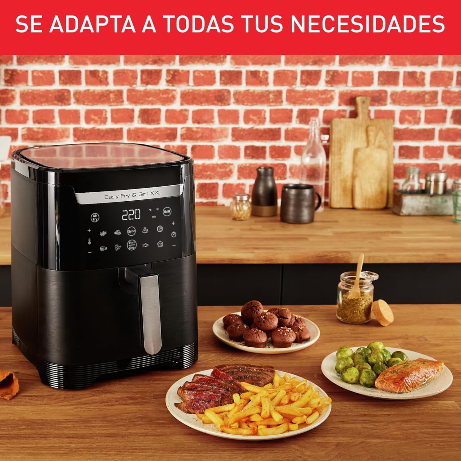 Moulinex Easy Fry & Grill, Freidora de aire de 6,5L con Grill 2 en 1 | Hasta 8 personas, Revestimiento antiadherente, 8 Programas automáticos, Divisor Flexcook, Apta lavavajillas, EZ8018