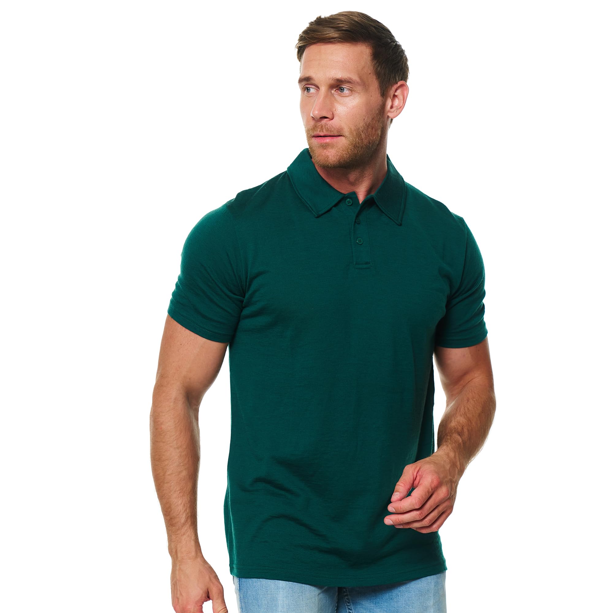 Merino.tech Men's Forest Green Polo Merino Tech. 100% Merino Wool Polo Shirt Merino T Shirt Casual Base Layer Tops (, X-Large)