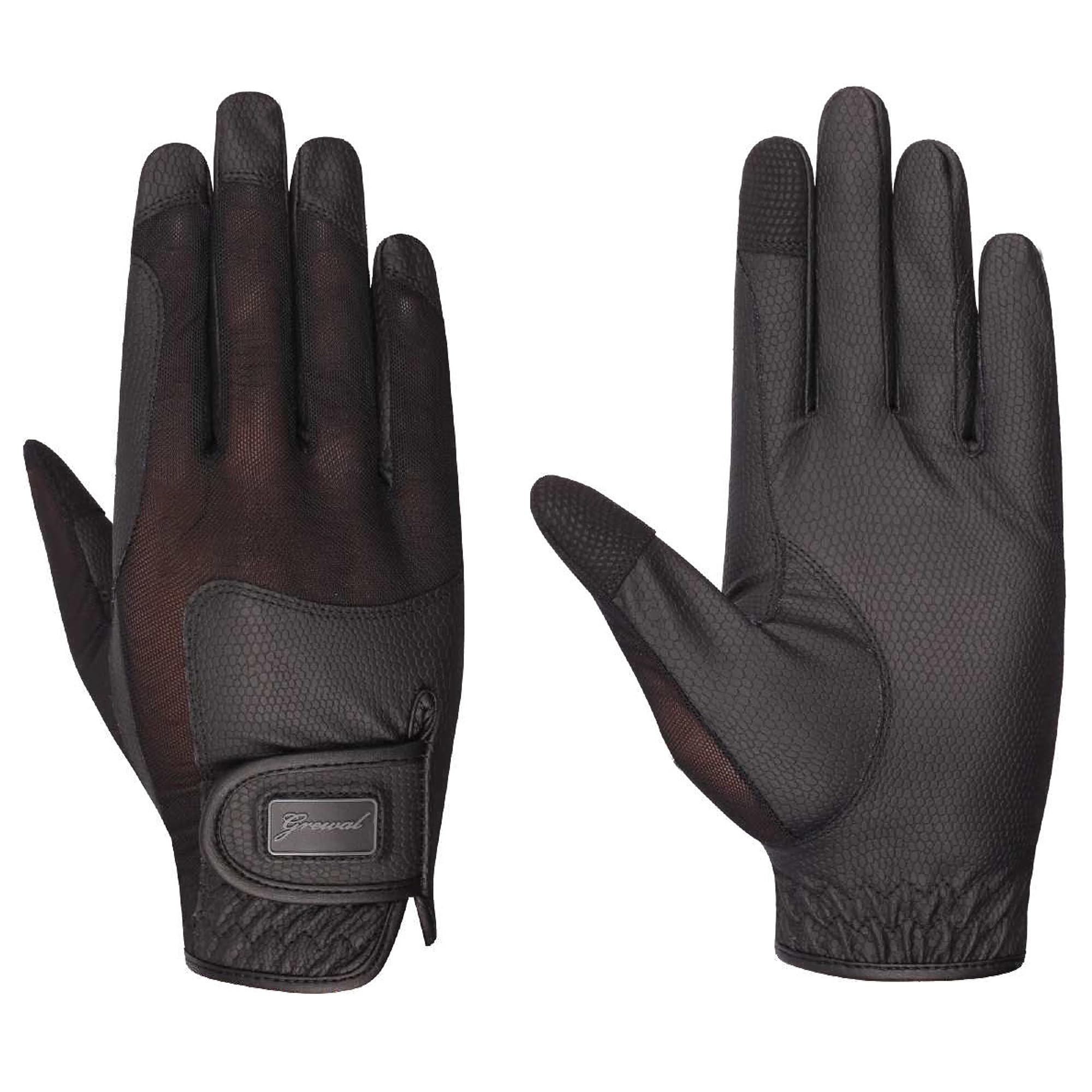 Grewal Equestrian Maria RK-Serino KT Synthetic Leather Riding Gloves with Solar Mesh (Small 6) Black