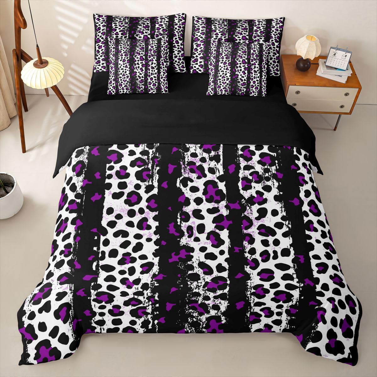 Loussiesd Set di biancheria da letto con copripiumino e lenzuola, 7 pezzi, per letto king size, motivo leopardato, con stampa animalier