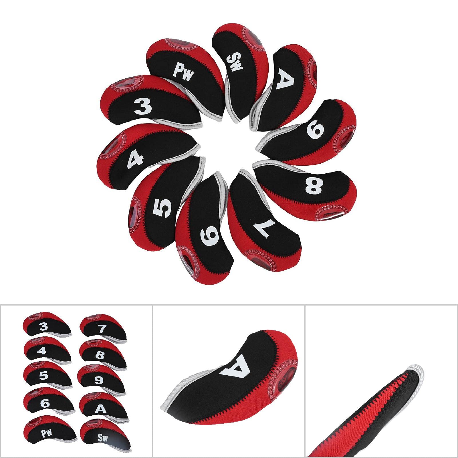 Alomejor Juego de Fundas para la Cabeza de Golf 10 PCS Casos para la Cabeza de Golf Juego de Fundas de protección para la Tapa del Casco de Neopreno Golf Iron Club
