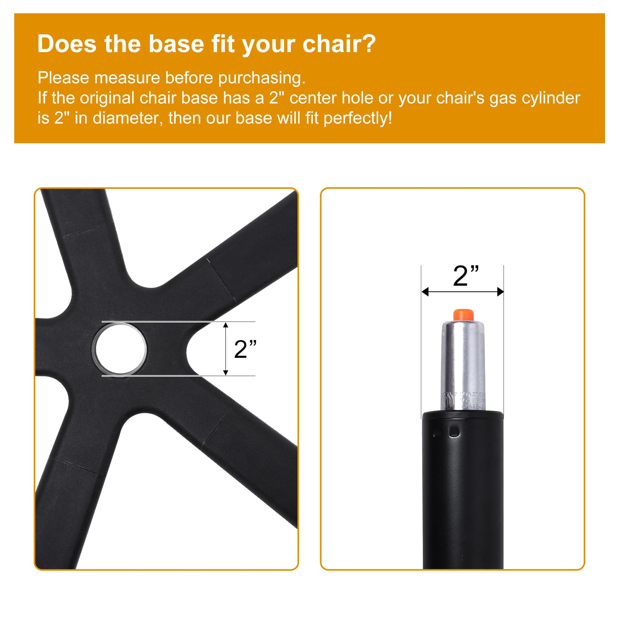 Frassie Base di ricambio per sedia da ufficio in nylon con 5 rotelle, 71 cm, resistente, colore: nero